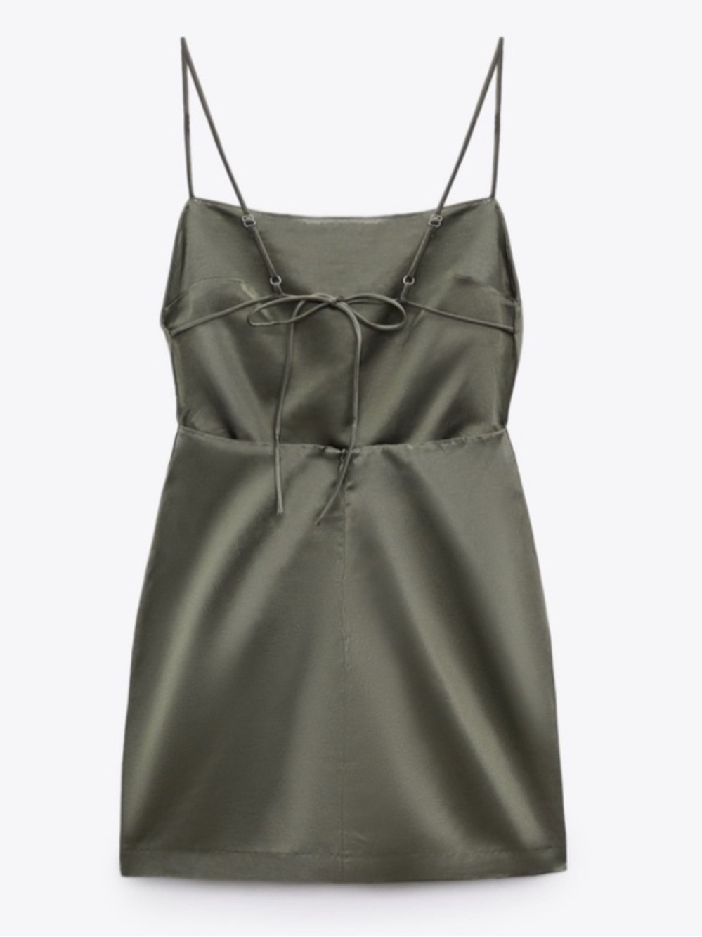 NWT Zara Olive Green Satin Slip Tie Back Dress - Picture 2 of 8